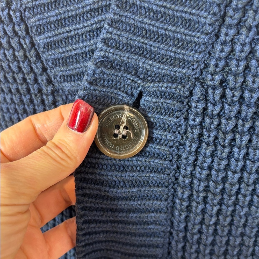 SELECTED Homme Navy Blue Heavy Knit Cardigan – Men’s - Picture 5 of 7